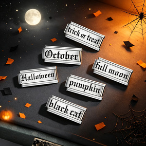 Bracciale con ciondoli in argento all'ingrosso, 9 mm, con testo gotico di Halloween, ciondoli intercambiabili fai da te, gioielli di moda per le festività, regalo - Product Image 4