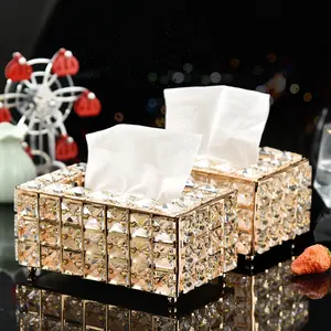 New Style Tableware Handmade Rectangle Clear Crystal Glass Tissue Box Luxury Tissue Holder
