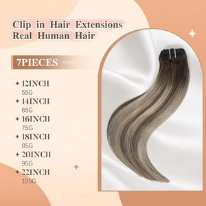 FUBILI wanita 16 inci 100G kain ganda untuk ekstensi rambut Ombre Balayage manusia asli kenari coklat abu coklat campur klip-in - Product Image 5