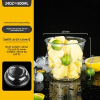 Bol en plastique PET jetable de 117 mm de diamètre, 24 oz, avec couvercle, qualité alimentaire, logo personnalisable pour les stands de lait et les fêtes
