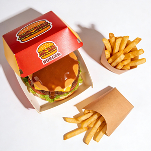 Caja de Embalaje de Comida Rápida Personalizada de 4 Pulgadas con Laminado Mate para Hamburguesas, Papas Fritas, Pollo Frito, Uso para Hamburguesas - Product Image 1