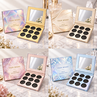 Boîte de palette d'ombres à paupières sur mesure, boîte en carton rigide holographique, miroir, neuf compartiments, emballage cosmétique