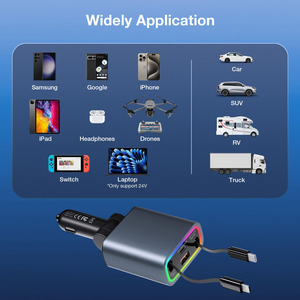 Sạc ô tô 4 trong 1 có thể thu gọn với đèn LED RGB, cáp đa cổng USB C nhanh, công suất 120W/131W, chức năng Green Lion PD 3.0 - Product Image 3