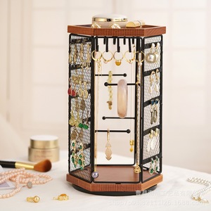 Porte-bijoux rotatif en bambou, 5 niveaux, organiseur de bureau pour boucles d'oreilles, colliers, bagues et accessoires - Product Image 4