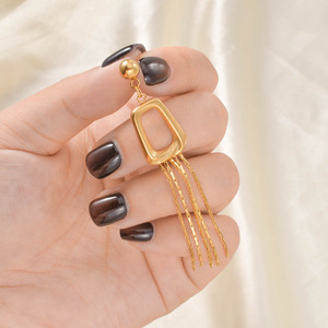 Boucles d'oreilles pendantes de luxe pour femmes, en acier inoxydable plaqué or 18 carats, avec longues pampilles géométriques exagérées, vente en gros, nouveauté - Product Image 4
