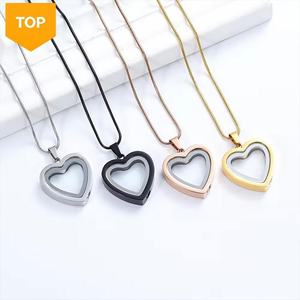 Collar con urna transparente en forma de corazón, se puede abrir, hecho de acero inoxidable, utilizado para conmemorar las cenizas de seres queridos. - Product Image 1