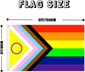 Drapeau Syloid New Intersex Progress Pride LGBTQ 3x5 en polyester durable, à suspendre en extérieur, couleurs vives, bisexuel, lesbienne, transgenre - Product Image 4