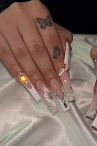 <span class=keywords><strong>Uñas</strong></span> Postizas Acrílicas de Lujo en Negro y <span class=keywords><strong>Dorado</strong></span>, Largas y Cuadradas, Hechas a Mano, <span class=keywords><strong>con</strong></span> Degradado Nude, Elegantes, para Salón - Product Image 6