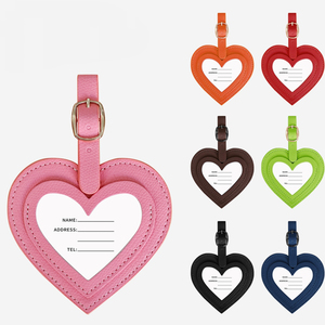 Étiquette d'identification de bagage en forme de cœur avec carte nominative et d'adresse, logo personnalisé, vente en gros, étiquette de bagage en cuir anti-perte pour valise à roulettes, étiquette d'identification - Product Image 1