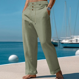 Pantalons décontractés <span class=keywords><strong>en</strong></span> coton et <span class=keywords><strong>lin</strong></span> <span class=keywords><strong>pour</strong></span> hommes tendance et bon marché, pantalons de plage d'été, coupe ample, jambe droite, mi-longueur, respirant, streetwear - Product Image 4