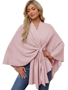 Châle carré en mélange de laine mérinos pour <span class=keywords><strong>femme</strong></span>, <span class=keywords><strong>poncho</strong></span> doux à devant ouvert - Product Image 1