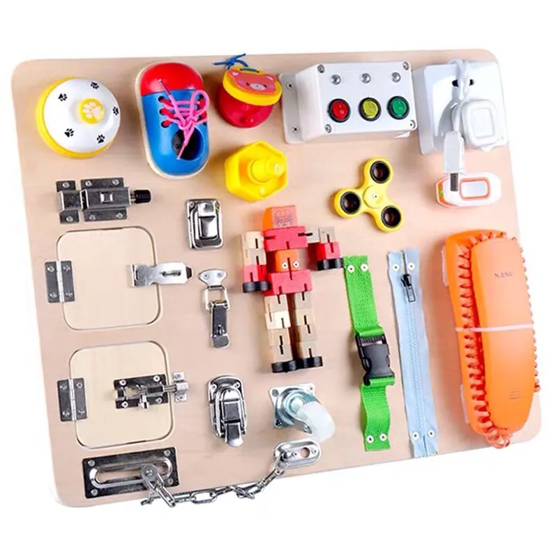Montessori Drukke Board Voor Peuters Houten Zintuiglijke Speelgoed Met Educatieve Activiteiten En Fijne Motor Doodt Activiteit Speelgoed Voor Kids