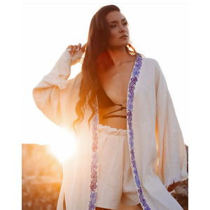 Accappatoio morbido cotone organico fatto a mano blocchi di legno stampati - Product Image 4