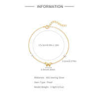 Bracelet en argent 925 plaqué or 18 carats, imitation perle papillon, hypoallergénique, imperméable, élégant, minimaliste, bijoux pour femmes