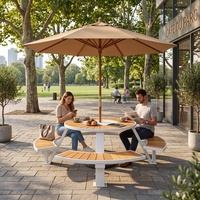 Ensemble de table et banc de parc extérieur de style moderne et minimaliste, avec parasol extérieur imperméable et résistant au soleil en métal