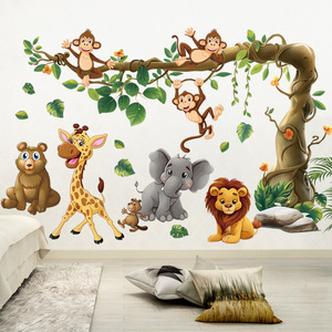 Amovible Enfants Enfants <span class=keywords><strong>Jungle</strong></span> Animal <span class=keywords><strong>Arbre</strong></span> Cartoon Stickers Muraux pour Chambre - Product Image 3
