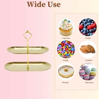 Support à gâteau ovale en acier inoxydable à 2 étages, luxe léger, pour la maison, l'hôtel, le thé de l'après-midi, plateau à dessert, plateau à fruits, plateaux à gâteaux