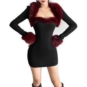<span class=keywords><strong>Robe</strong></span> fourreau élégante style Old Money à col en fausse fourrure, haut bustier et manches longues, pour femme, été, fausse fourrure vintage naturelle - Product Image 1