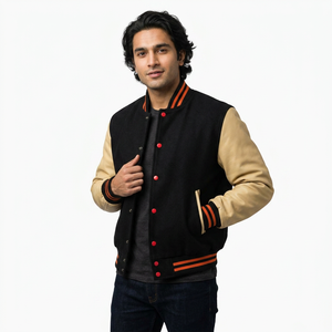 Blouson universitaire en gros, blouson universitaire vierge pour homme, blouson uni en satin pour homme - Product Image 1