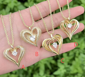18K Gold Plated Hollow Heart Pendant Necklace 4 Styles Teardrop Round CZ Diamond Open Heart Charm Twist Rope <b>Chain</b> Women Fashion - Product Image 1