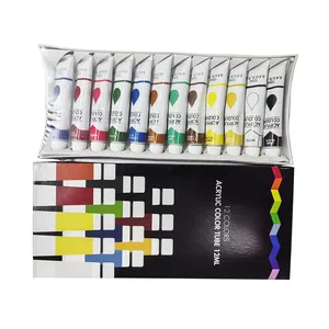 Materiales de pintura de arte personalizados de primera calidad Artista 12ML 12 colores Tubo de aluminio Pintura acrílica colores para estudiantes de escuela de arte