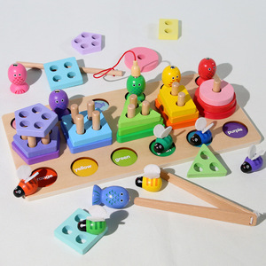Personalizado Montessori bebé pesca de madera forma a juego bloques apilables juego de mesa educativo clasificación de colores juguetes sensoriales para niños - Product Image 5