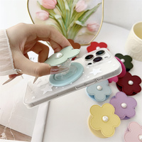 Supporto Magnetico Telescopico Universale per Telefono con Anello in Pelle a Forma di Fiore, Supporto Elastico con Perline