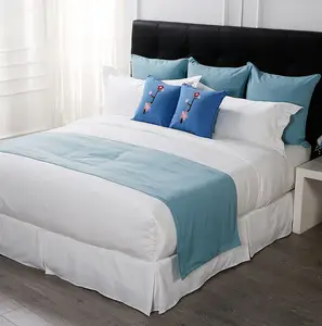 美国豪华酒店亚麻双尺寸床单 100% 棉棉被床上用品套装