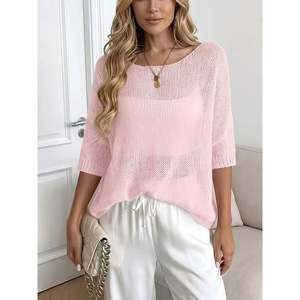 Pull en mohair rose à une épaule, manches courtes, taille S pour femme - Product Image 3