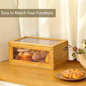 Boîte de rangement pour pain en bois avec couvercle en verre, boîte à pain de cuisine pour usage domestique - Product Image 3