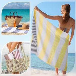 Thổ Nhĩ Kỳ Khăn Khăn Bãi Biển Quá Khổ Lớn Tùy Chỉnh Sọc 100% Thổ Nhĩ Kỳ Bông Bãi Biển Khăn Sọc Với Tua - Product Image 6
