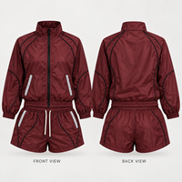 Ensemble de vêtements de sport deux pièces assorti, veste zippée en nylon léger de haute qualité avec passepoil contrasté et short