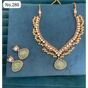 Traditional doublet with white <b>pearls</b> <b>set</b> with Earrings Fashion Jewelry for Wedding Wear Handmade Bulk Product - Product Image 1