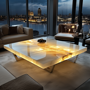 Mesa de Centro Moderna de Estilo Francés de Lujo, Extensible, de Mármol Natural de <span class=keywords><strong>Jade</strong></span> Luminoso para Sala de Estar, Muebles para el Hogar - Product Image 1