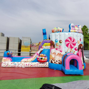 Château gonflable combiné pour enfants, avec toboggan, pour fêtes humides ou sèches, en forme de gâteau d'anniversaire - Product Image 2