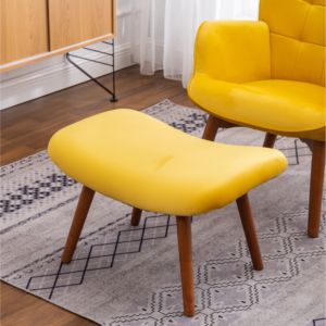 DB Leiria Contemporary Silky Velvet Tufted <b>Accent</b> <b>Chair</b> with Genuine Leather Ottoman <b>Yellow</b> for Home Office - Product Image 3