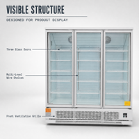 Congélateur vertical commercial robuste à 1/2/3 portes vitrées pour supermarché, grande capacité, vitrine de congélation verticale avec étagères