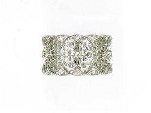 แหวนวงกว้างประดับเพชรลายรังผึ้งทองคำขาว 18K เครื่องประดับหรูหราทันสมัยสำหรับผู้หญิง - Product Image 3