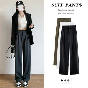 2025 OEM taille haute fluide drapé <span class=keywords><strong>pantalons</strong></span> de travail pour les femmes Production en vrac personnalisée respirant décontracté printemps-été jambe large plat - Product Image 3