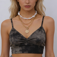 3 Pcs Chaînes superposées séparables avec pendentif pièce de monnaie Collier pour femmes Trendy Pearl Beads Choker Collar Ladies 2025 Fashion Jewelry