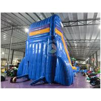 Toboggan aquatique gonflable Tropical Wave avec piscine de surf, décor palmiers, pour usage extérieur/événements/fêtes pour enfants et adultes - Bleu Orange