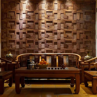 Panneaux muraux vintage en bois massif, mosaïque de carreaux de bois, rotin tissé, style chinois médiéval, pour salon, café, restaurant, décoration intérieure