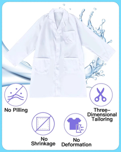 Tela Resistente para Batas de Laboratorio para Uso Prolongado, Bata Médica de Manga Larga de Polialgodón, Blanca, Unisex, Uniforme - Product Image 3