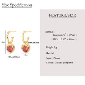 Бесплатные образцы: Модные классические серьги-подвески Tendy с позолотой 18 карат для женщин и девушек, с медными стразами и цирконами в форме сердца - Product Image 4