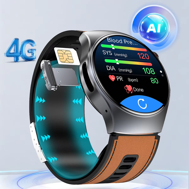 Airbag Air Pump Blood Pressure 4G Watch with ECG BT Call AMOLED Display Thermometer Sleep Tracker Magnetic Charging