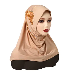 Jersey Instant Plain Hijab Underscarf Women Muslim With Bow Drills Tudung Full Cover Inner Islamic Scarf Shawls Supplier