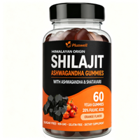 MOQ 500 Bouteilles, Logo OEM, Gummies Shilajit Ashwagandha, 60 Vegan, Sans Sucre, Sans OGM, Sans Gélatine, Compléments Alimentaires Antioxydants