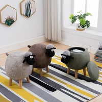 Tabouret Ottoman en Forme d'Animal Mignon Mouton Tabouret d'Appui pour Tout-Petits Chaise de Poupée en Bois Tabouret en Velours Rembourré Tabouret en Bois Drôle Jouets pour Bébés Adultes