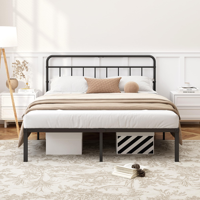 Cadre de lit en métal pleine grandeur avec tête de lit minimaliste, base plateforme, lattes robustes, design moderne blanc, rangement intégré pour chambre à coucher