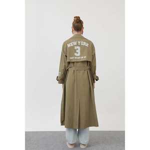 Gabardina Estampada para Mujer, Color Azul Marino, Manga Larga, Otoño, Informal, Tejida, Corte Cómodo - Product Image 1